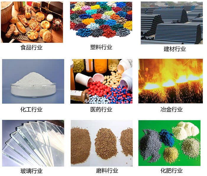  方形振動(dòng)篩適用行業(yè)：食品，塑料，建材，化工，醫(yī)藥等行業(yè)展示圖 